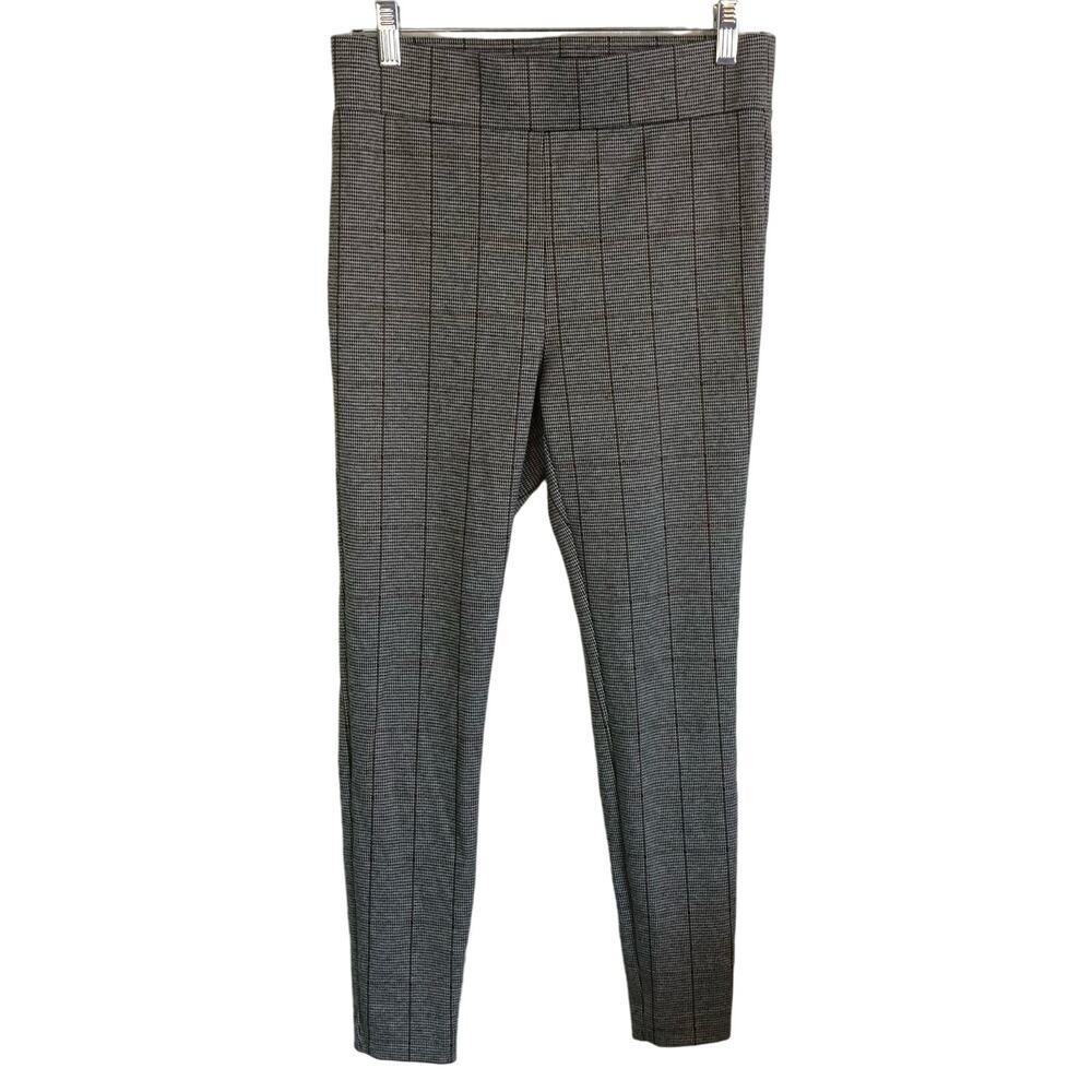 Ann Taylor LOFT Women's Small Pull-On Elastic Waist Houndstooth Pants Gray Black